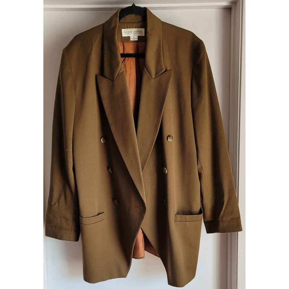 Valerie Stevens Blazer Size 16 Brown Wool Long Sleeve Jacket Coat Classic